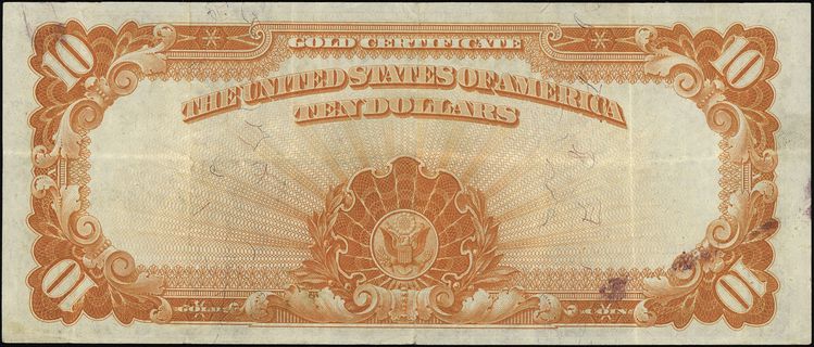 Gold Certificate, 10 dolarów 1922, seria D, numeracja H10000300, podpisy Speelman i White, odmiana z małymi cyframi w numeratorze, Fr. 1173a, ładnie zachowane i rzadkie