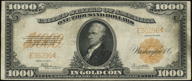Gold Certificate / IN GOLD COIN, 1.000 dolarów 1