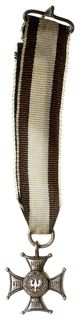 Miniaturka Srebrnego Krzyża Virtuti Militari 1918-1939 (V klasa), tombak 15 x15 mm, emalia, wstążka
