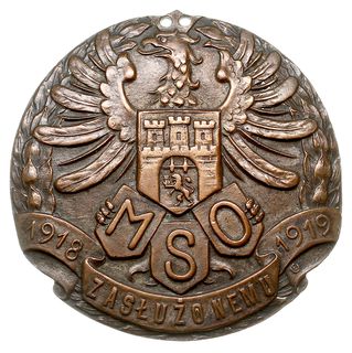 Lwów, Odznaka Miejskiej Straży Obywatelskiej, 1919, Zasłużonemu”, na stronie odwrotnej numer 2527, ślady srebrzenia, brąz 45 mm, Stela 13.38
