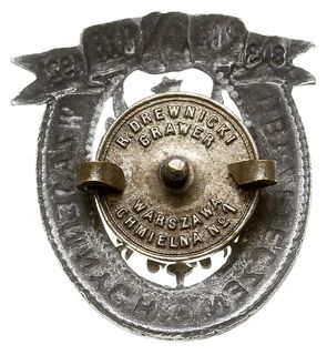odznaka pamiątkowa Polskiej Dyrekcji Ubezpieczeń Wzajemnych 1803-1921, biały metal oksydowany 41 x 38 mm, nakrętka sygnowana R. DREWNICKI / GRAWER / WARSZAWA / CHMIELNA No 1, bardzo wyraźna kontra