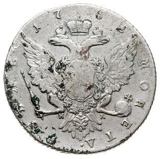 rubel 1762 СПБ ИК, Petersburg, odmiana z rantem ząbkowanym, Bitkin 11, Diakov 7 (R2), rzadki