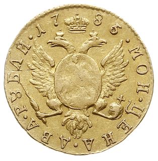 2 ruble 1785 СПБ, Petersburg, złoto 2.50 g, Bitkin 114 (R), Diakov 503 (R1), rzadkie