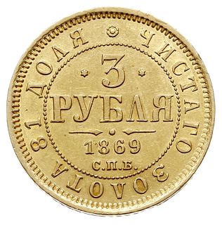 3 ruble 1869 СПБ НI, Petersburg, złoto 3.86 g, B