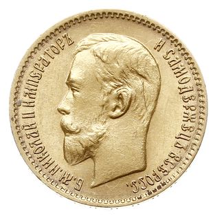 5 rubli 1910 ЭБ, Petersburg, złoto 4.30 g, Bitkin 36 (R), Kazakov 377, rzadkie i piękne