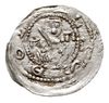 denar, 1157-1173, Aw: Popiersie z mieczem, Rw: Trzej książęta za stołem, srebro 0.35 g, Str. 58, S..