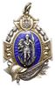 Związek Floriański, złota odznaka Za Gorliwość, biały metal złocony 43 x 28.5 mm, emalia