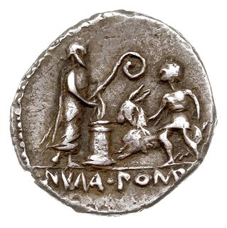 denar 97 pne, Aw: Głowa Apolla w prawo, wokoło L