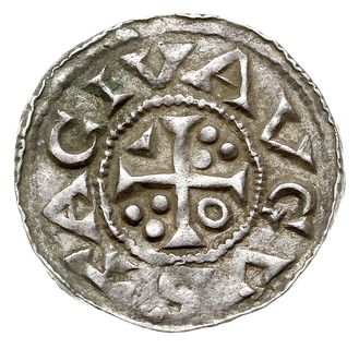 denar 1009-1024, Aw: Popiersie w prawo, HEINRIC RE, Rw: Krzyż z kulkami w polach, AVGVSTA CIV, srebro 1.42 g, Hahn 145, ładny