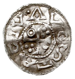 denar 1009-1024, Aw: Popiersie w prawo i HINRI RE, Rw: Krzyż z kulkami w polach, AVGSTA CIV, srebro 1.24 g, Hahn 145.29, pęknięty