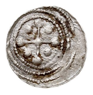 Denar, Aw: Rycerz przebijający włócznią smoka, Rw: Krzyż patriarchalny, w polach gwiazdy, srebro 0.29 g, Str. 39, Such. XIV