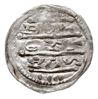 Denar, 1157-1173, Aw: Książę siedzący na tronie na wprost, Rw: Napis BOL/SZL/AVS w trzech liniach, srebro 0.39 g, Str. 55, Such. XX/2, rzadki