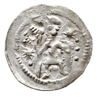 Denar, 1146-1157, Aw: Dwaj książęta siedzący za stołem unoszący wspólnie kielich, Rw: Rycerz stojący na wprost z włócznią i tarczą, srebro 0.53 g, Str. 59, Such. XIX/2