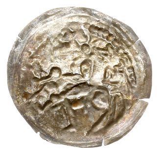 Brakteat łaciński, Książę na koniu w prawo, srebro 0.10 g, Str. 103, bardzo ładnie zachowany, jedno niewielkie wykruszenie, ale rzadko spotykany w takim stanie zachowania