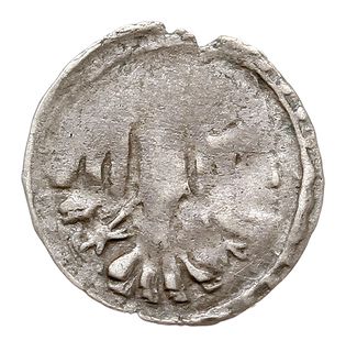 Denar koronny, Aw: Głowa w koronie na wprost, Rw: Orzeł na wprost, srebro 0.24 g, Paszk. 4, Gum-H. 347, ogromnie rzadki, nienotowana w sprzedaży odmiana bez napisów otokowych