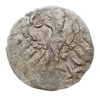 Denar wschowski, Aw: Orzeł z głową w lewo, trzymający w dziobie pierścień, Rw: Łukowata tarcza z podwójnym krzyżem i dwoma kółkami, po bokach i u góry E-W-P, srebro 0.24 g, Gum-H. 432, Gum-P. 530, Kop. 8421 (R8) - przypisuje tę monetę Janowi Olbrachtowi (?), patyna, bardzo ładny i bardzo rzadki