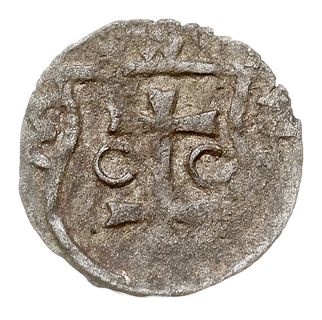 Denar wschowski, Aw: Orzeł z głową w lewo, trzymający w dziobie pierścień, Rw: Łukowata tarcza z podwójnym krzyżem i dwoma kółkami, po bokach i u góry E-W-P, srebro 0.24 g, Gum-H. 432, Gum-P. 530, Kop. 8421 (R8) - przypisuje tę monetę Janowi Olbrachtowi (?), patyna, bardzo ładny i bardzo rzadki