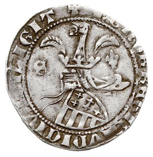 grosz, Aw: Król siedzący na tronie na wprost, Rw: Hełm z koroną i pióropuszem na tarczy, w polach S i lilia, srebro 3.15 g, Huszár 448