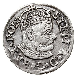 trojak 1579, Olkusz, Aw: duża głowa króla i napi