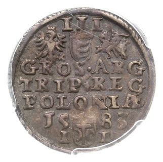 trojak 1583, Olkusz, Iger O.83.3.a (R1), moneta w pudełku firmy PCGS z oceną AU 55, patyna