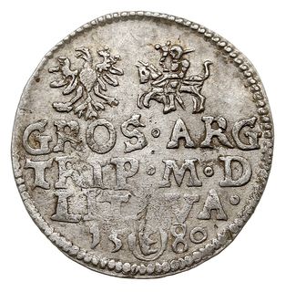 trojak 1580, Wilno, nominał w owalnej obwódce, Iger V.80.5.e (R1), Ivanauskas 4SB14-8, na awersie zadrapania, ale dość ładny