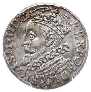 trojak 1601, Kraków, popiersie króla w lewo, Iger K.01.1a (R1), moneta w pudełku firmy PCGS z oceną MS 62, wyśmienity stan zachowania, patyna