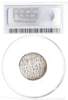 trojak 1601, Kraków, popiersie króla w lewo, Iger K.01.1a (R1), moneta w pudełku firmy PCGS z oceną MS 62, wyśmienity stan zachowania, patyna