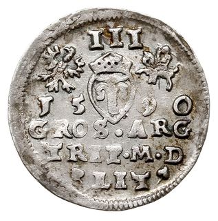 trojak 1590, Wilno, herb Leliwa (podskarbiego Teodora Tyszkiewicza) pod popiersiem króla, Iger V.90.1.a (R2), Ivanauskas 5SV8-5, T. 6, rzadki