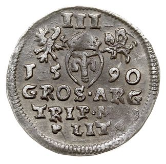 trojak 1590, Wilno, herb Chalecki pod popiersiem króla, Iger V.90.2.b (R1), Ivanauskas 5SV14-9, T. 2, patyna