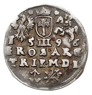 trojak 1596, Wilno, znak Lewek przebity hakiem, obok herb Chalecki, po bokach korony dwie rozetki, Iger V.96.2.b (R1), Ivanauskas 5SV48-25, T. 3