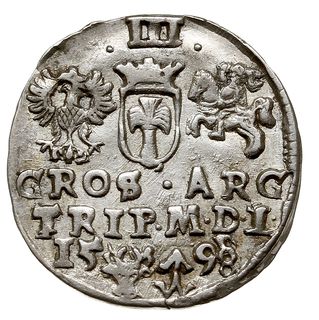 trojak 1598, Wilno, mniejsza głowa króla, Iger V.98.1.a (R1), Ivanauskas 5SV56-33, bardzo ładny i rzadki
