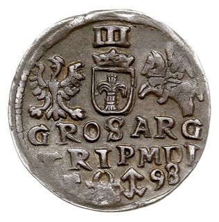 trojak 1598, Wilno, większa głowa króla, Iger V.98.1.b (R1), Ivanauskas 5SV59-36, rzadki, patyna