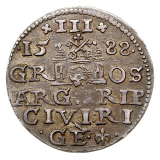 trojak 1588, Ryga, Iger R.88.2.a (R1), Gerbaszewski 15, ciemna patyna, ładny
