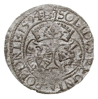 szeląg 1594, Olkusz, na awesie znak słoneczko, na rewersie znaki Topór i dzban, T. 3, rzadki