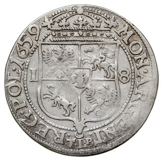 ort 1659, Kraków, litery TLB i herb Wieniawa (podskarbiego Bogusława Leszczyńskiego) pod tarczą herbową