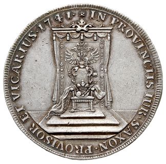 talar wikariacki 1741, Drezno, Aw: Król na koniu, Rw: Tron, srebro 26.10 g, Kahnt 639, Schnee 1032, patyna