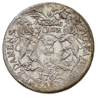 złotówka (30 groszy) 1762, Gdańsk, Kahnt 719 var .b -mały wieniec nad herbem Gdańska, delikatna patyna