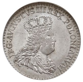 1/2 szóstaka (trojak) 1753, Lipsk, Iger Li.53.1.c (R2), Kahnt 694 var. a -małe popiersie króla, moneta w pudełku firmy NGC z oceną MS 65, wyśmienity stan zachowania