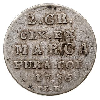 2 grosze srebrne (półzłotek) 1776, Warszawa, Plage 263, Berezowski 4 złote, na awersie rysy, rzadki rocznik, patyna