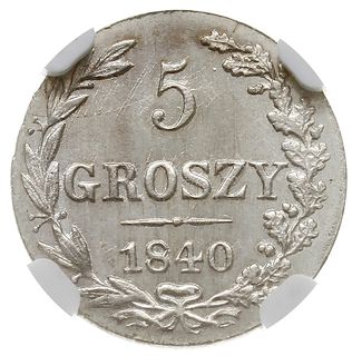 5 groszy 1840, Warszawa, Plage 140, Bitkin 1192, moneta w pudełku firmy NGC z oceną MS 66, wyśmienite