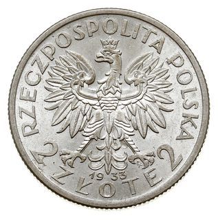 2 złote 1933, Warszawa, Głowa kobiety, Parchimowicz 110 b, wyśmienite