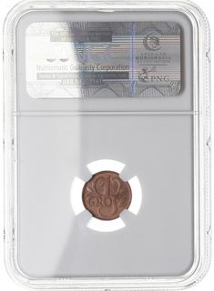 1 grosz 1928, Warszawa, Parchimowicz 101 d, moneta w pudełku firmy NGC z oceną MS 65 RB, piękny, patyna