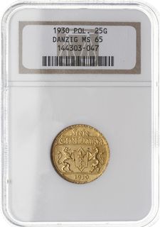 25 guldenów 1930, Berlin, Posąg Neptuna, złoto 7.98 g, Parchimowicz 71, moneta wybita stemplem zwykłym, w pudełku firmy NGC z oceną MS 65, piękne