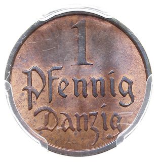 1 fenig 1937, Berlin, Parchimowicz 53 e, moneta w pudełku firmy PCGS z oceną MS 65 RB, piękny, patyna