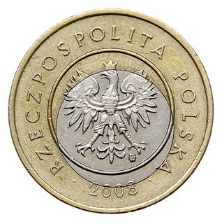 2 złote 2008, Warszawa, błąd wybicia - niecentryczny środek monety