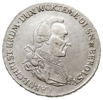 talar 1785, Wrocław, Aw: Popiersie z literą K u dołu i napis wokoło, Rw: Tarcza herbowa i napis wokoło, srebro 22.11 g, F.u.S. 2474, Dav. 2879