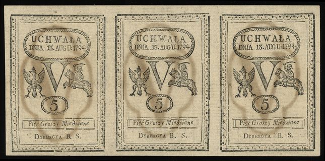 5 groszy miedziane 13.08.1794, trzy nierozcięte 