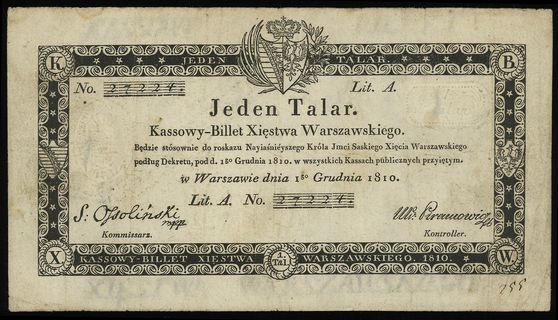 1 talar 1.12.1810, podpis komisarza S. Ossolińsk