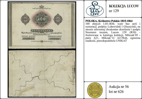 100 złotych 1.05.1830, wzór bez serii i numeracj