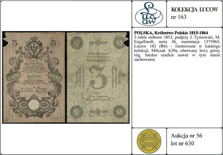 3 ruble srebrem 1853, podpisy J. Tymowski, M. En